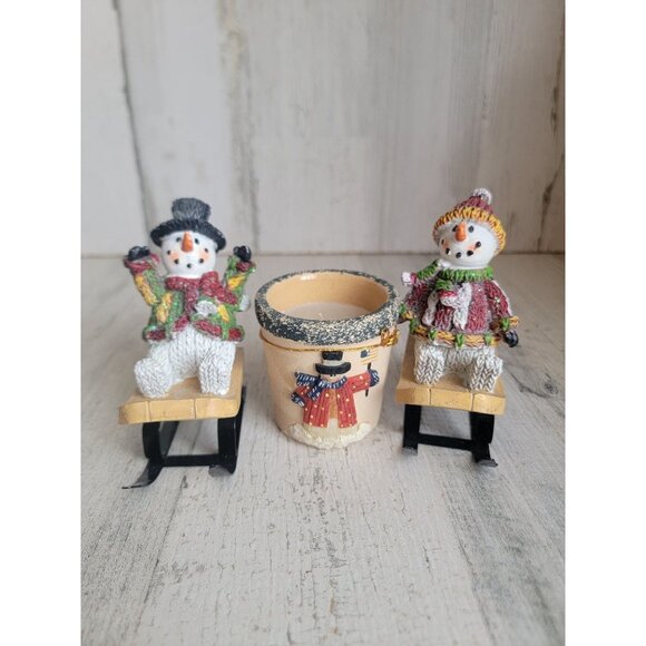 Snowman sleigh set tealight candle xmas figure decor snow - Picture 1 of 5